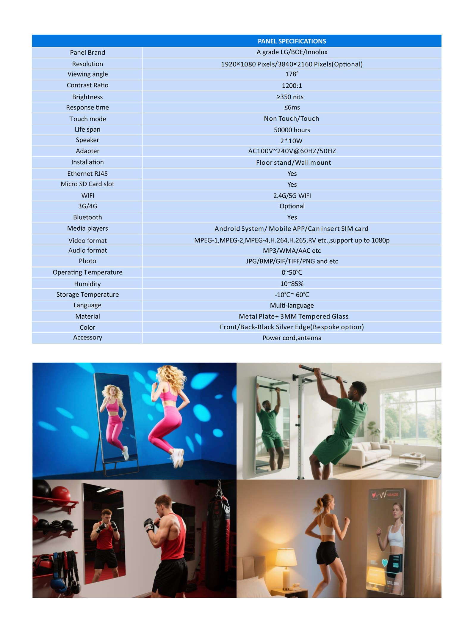fitness mirror led digital display